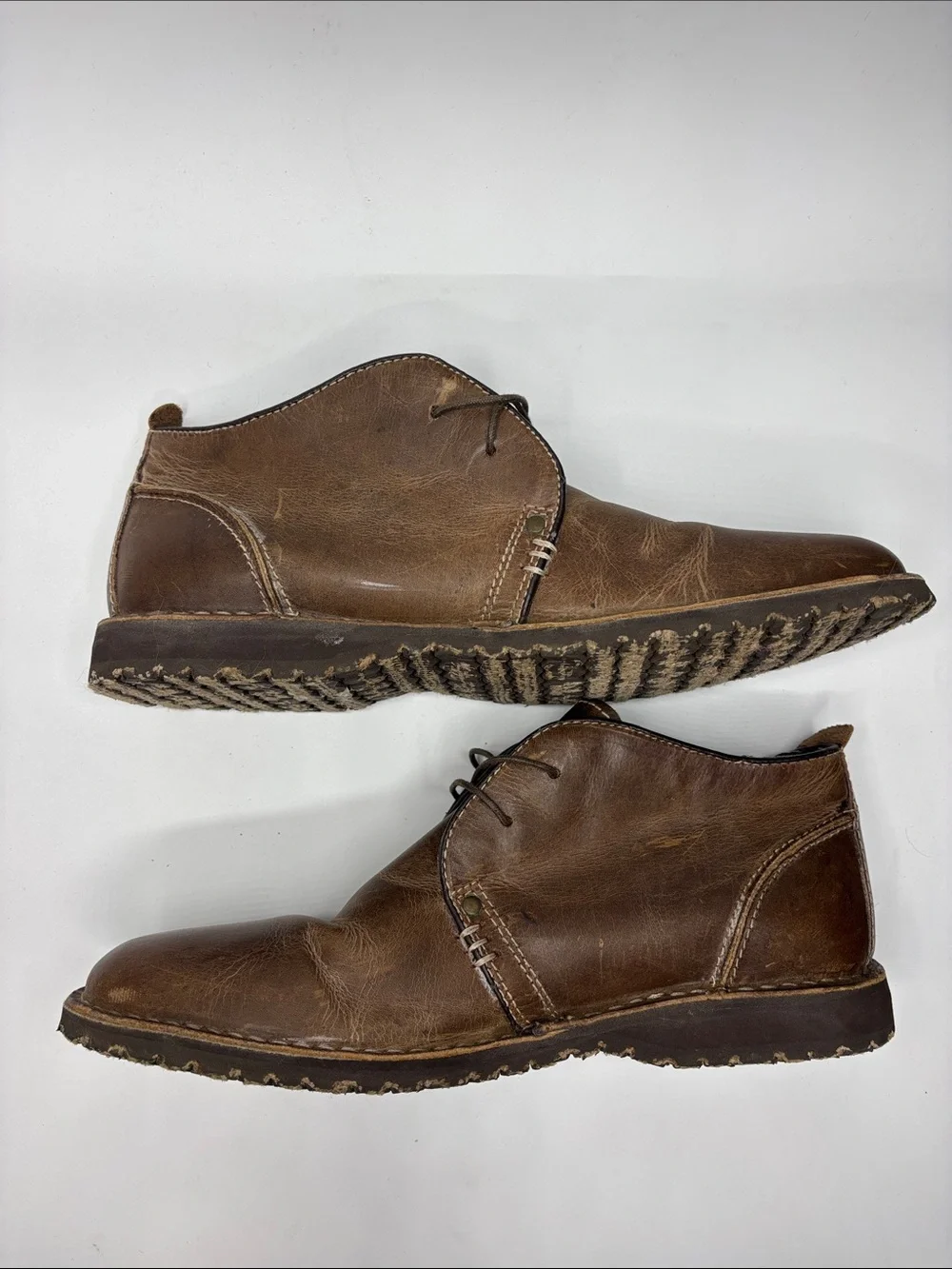 Crevo Men’s Brown Leather 2 Eyelet Chukka Boots Size 10